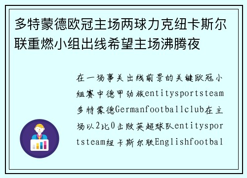多特蒙德欧冠主场两球力克纽卡斯尔联重燃小组出线希望主场沸腾夜